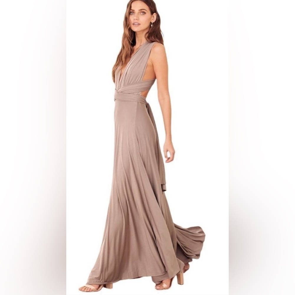 Bridesmaid Maxi Dress Lulus Tricks of the Trade Multi Way Gown Taupe Small